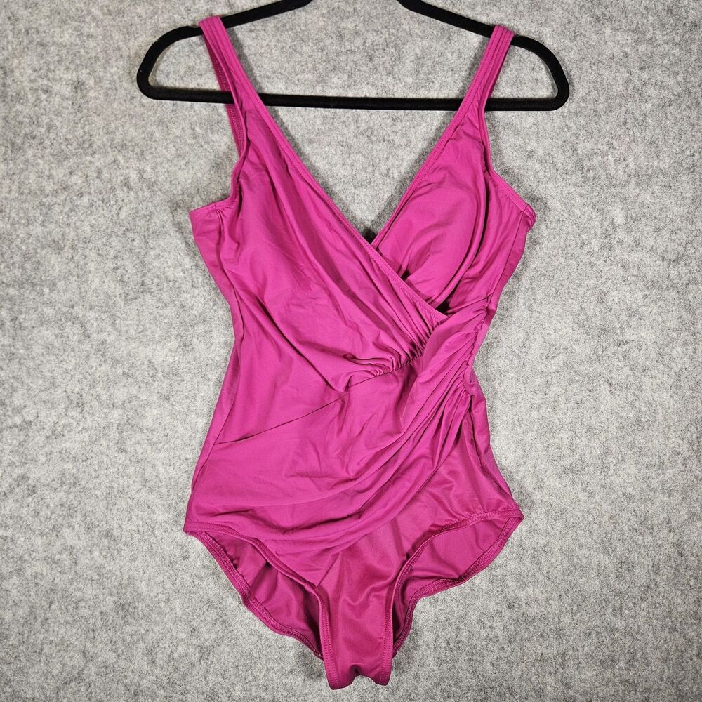 Miracle Suit Pink Ruched Slimming One Piece Swimsuit Beach Vacation Sz 10 READ